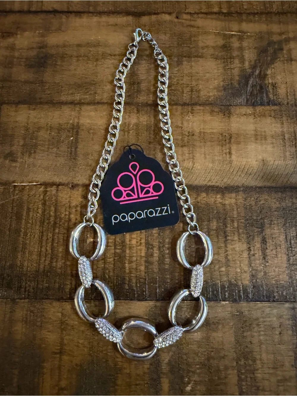paparazzi Silver Pave Oval Link Necklace